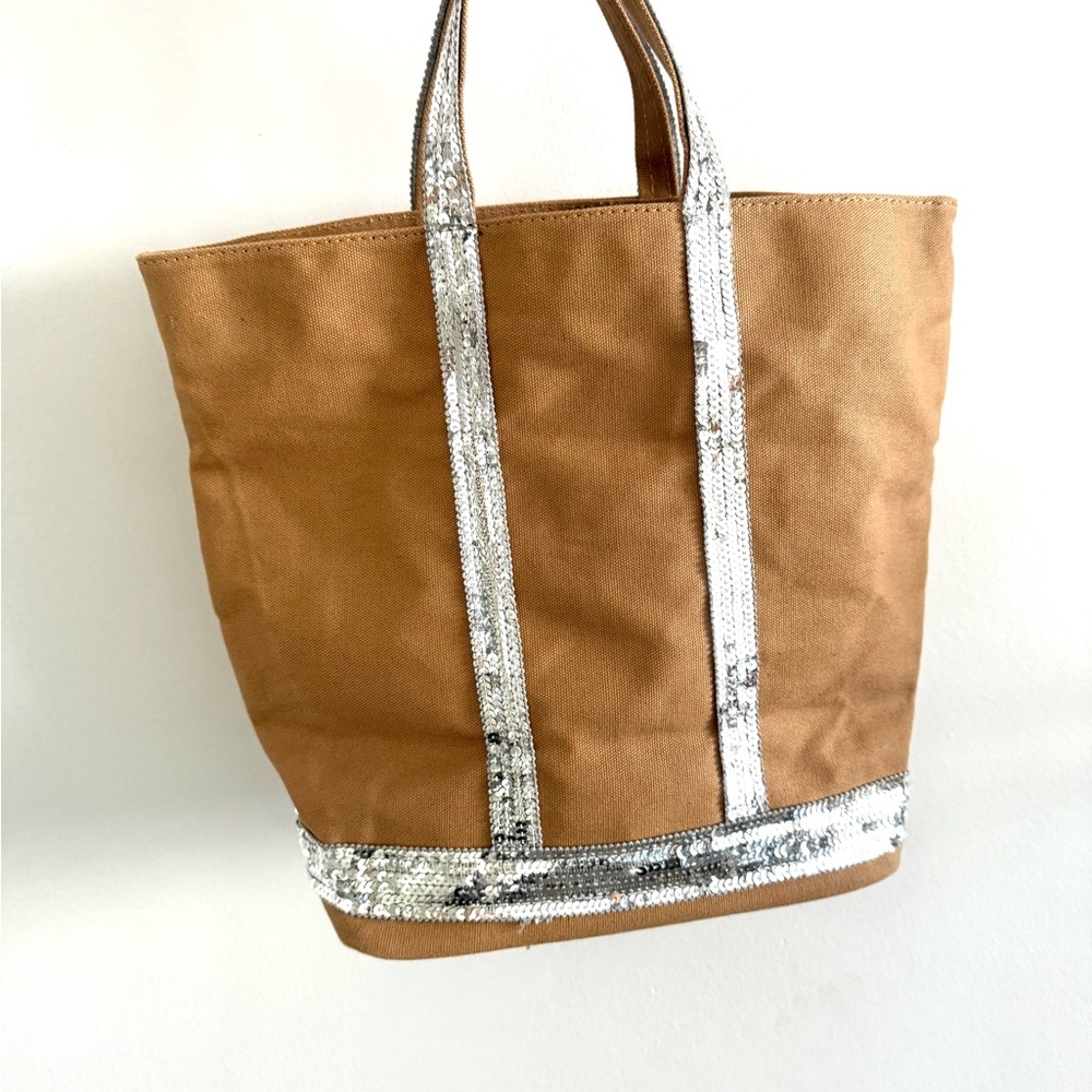 Vanessa Bruno Tan and Silver Canvas M CabasTote
